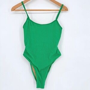 Koana Swim Green Lola Crinkle Seersucker High Cut One Piece Swimsuit Size M